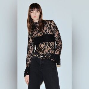 H&M Black Lace Long Sleeved Blouse